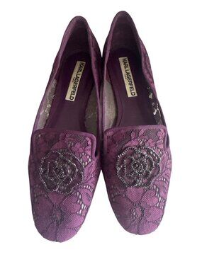 Karl Lagerfeld Womens Shoes Sz 8M Purple Lace Hana2 Loafer Designer WhimsiGoth